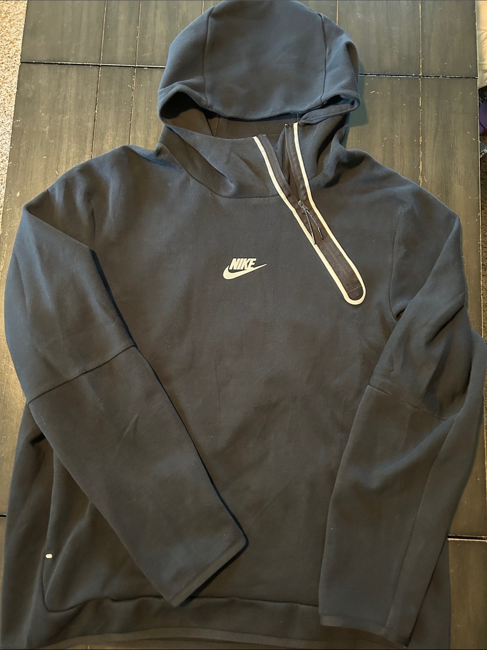 Nike Black Hoodie with White Logo and Drawcord